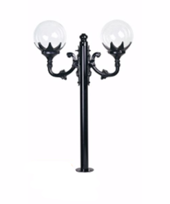 DPA 1113 - Metal Direkli 25'lik Çift Duylu Siyah Yapraklı Şeffaf Gloplu Bahçe Armatürü