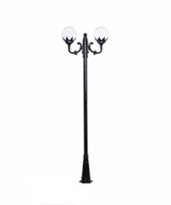 DPA 1115 - Metal Direkli 25'lik Çift Duylu Siyah Yapraklı Şeffaf Gloplu Bahçe Armatürü