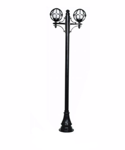 DPA 1124 - Metal Direkli 20'lik Çift Duylu Siyah Beyaz Gloplu Oval Kafesli Bahçe Armatürü