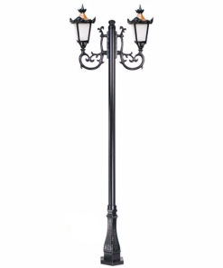 DPA 1721 - Metal Direkli 300'lük Çift Duylu Büyük Taçlı Alüminyum Döküm Siyah Bahçe Armatürü