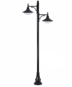 DPA 1742 - Metal Direkli 300'lük Çift Duylu Şapkalı Sıvamalı Döküm Siyah Bahçe Armatürü