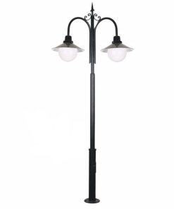 DPA 1748 - Metal Direkli 300'lük Çift Duylu  Döküm Sıvama Polietilen Camlı Siyah Bahçe Armatürü