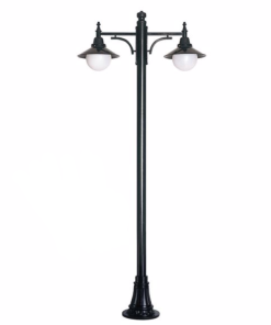 DPA 1751 - Metal Direkli Çift Duylu Döküm Sıvama Polietilen Camlı Siyah Bahçe Armatürü