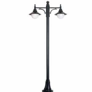 DPA 1751 - Metal Direkli Çift Duylu Döküm Sıvama Polietilen Camlı Siyah Bahçe Armatürü