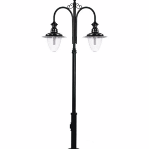 DPA 1753 - Metal Direkli 300'lük Çift Duylu Şapkalı Döküm Camlı Alüminyum Siyah Bahçe Armatürü