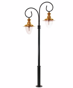 DPA 1754 - Metal Direkli 300'lük Çift Duylu Bakır Sıvamalı Şapkalı Alüminyum Döküm Siyah Bahçe Armatürü