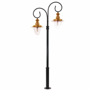 DPA 1754 - Metal Direkli 300'lük Çift Duylu Bakır Sıvamalı Şapkalı Alüminyum Döküm Siyah Bahçe Armatürü