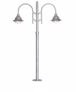 DPA 1755 - Metal Direkli 400'lük Çift Duylu Şapkalı Alüminyum Döküm Gri Bahçe Armatürü