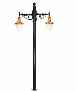 DPA 1758 - Metal Direkli 300'lük Çift Duylu Bakır Sıvamalı Şapkalı Alüminyum Döküm Siyah Bahçe Armatürü