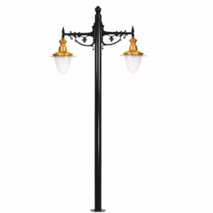 DPA 1758 - Metal Direkli 300'lük Çift Duylu Bakır Sıvamalı Şapkalı Alüminyum Döküm Siyah Bahçe Armatürü