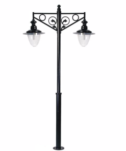 DPA 1761 - Metal Direkli Çift Duylu Şapkalı Alüminyum Döküm Siyah Bahçe Armatürü