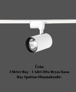 Universal  - 1 Metre Raylı, 30w 1 Adet Spotlu Ray Spot Seti - Beyaz Kasa - Gün Işığı - 3200K