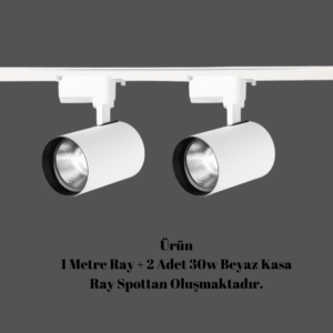 Universal  - 1 Metre Raylı, 60w 2 Adet Spotlu Ray Spot Seti - Beyaz Kasa - Ilık Beyaz - 4000K