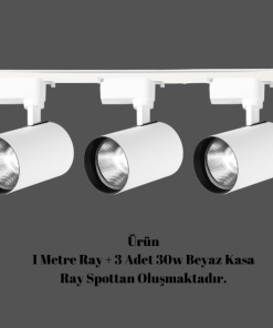 Universal  - 1 Metre Raylı, 90w 3 Adet Spotlu Ray Spot Seti - Beyaz Kasa - Beyaz Işık - 6500K
