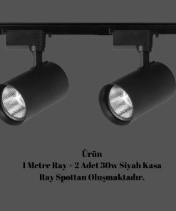 Universal  - 1 Metre Raylı, 60w 2 Adet Spotlu Ray Spot Seti - Siyah Kasa - Ilık Beyaz - 4000K