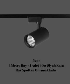 Universal  - 1 Metre Raylı, 30w 1 Adet Spotlu Ray Spot Seti - Siyah Kasa - Gün Işığı - 3200K