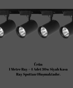 Universal  - 1 Metre Raylı, 120w 4 Adet Spotlu Ray Spot Seti - Siyah Kasa - Gün Işığı - 3200K