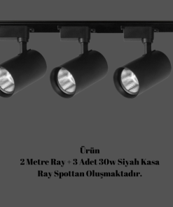 Universal  - 2 Metre Raylı, 90w 3 Adet Spotlu Ray Spot Seti - Siyah Kasa - Beyaz Işık - 6500K