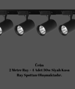 Universal  - 2 Metre Raylı, 120w 4 Adet Spotlu Ray Spot Seti - Siyah Kasa - Beyaz Işık - 6500K