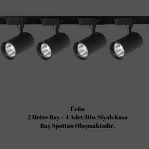 Universal  - 2 Metre Raylı, 120w 4 Adet Spotlu Ray Spot Seti - Siyah Kasa - Gün Işığı - 3200K