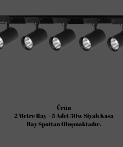 Universal  - 2 Metre Raylı, 150w 5 Adet Spotlu Ray Spot Seti - Siyah Kasa - Beyaz Işık  - 6500K