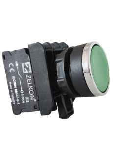 Mutlusan - 22mm Krom Kaplamalı Plastik Yeşil Yaylı Buton - N/O Kontak