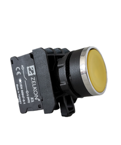 Mutlusan - 22mm Krom Kaplamalı Plastik Sarı Yaylı Buton - N/O Kontak