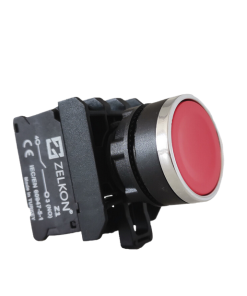 Mutlusan - 22mm Krom Kaplamalı Plastik Kırmızı Yaylı Buton - N/C Kontak