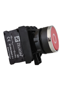 Mutlusan - 22mm Krom Kaplamalı Plastik İşaretli Kırmızı Yaylı Buton - N/C Kontak