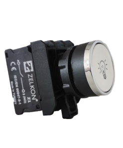 Mutlusan - 22mm Krom Kaplamalı Plastik İşaretli Beyaz Yaylı Buton - N/O Kontak