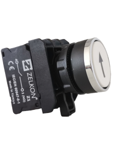 Mutlusan - 22mm Krom Kaplamalı Plastik İşaretli Beyaz Yaylı Buton - N/O Kontak