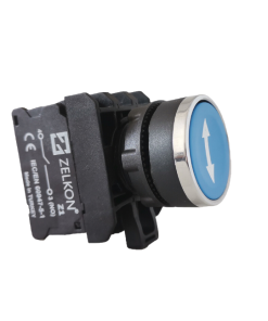 Mutlusan - 22mm Krom Kaplamalı İşaretli Plastik Mavi Yaylı Buton - N/O Kontak