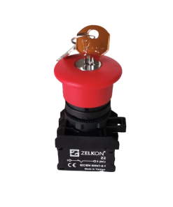 Mutlusan - 40mm Mantar Kafa Anahtarlı Acil Stop Butonu - N/C Kontak