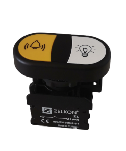 Mutlusan - 22mm Plastik Alarm+Lamba İşaretli Yaylı İkiz Buton - N/O + N/O Kontak