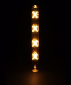 Global - 4w E27 Duylu, T30 - 22.5cm - Uzun Tip Çapraz Led Flamanlı - Boru Tipi Rustik Ampul - Bal Camlı - Amber