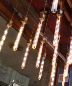 Global - 4w E27 Duylu, T30 - 22.5cm - Uzun Tip Çapraz Led Flamanlı - Boru Tipi Rustik Ampul - Bal Camlı - Amber