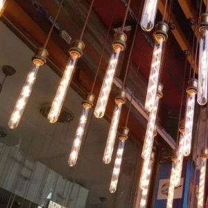 Global - 4w E27 Duylu, T30 - 22.5cm - Uzun Tip Çapraz Led Flamanlı - Boru Tipi Rustik Ampul - Bal Camlı - Amber