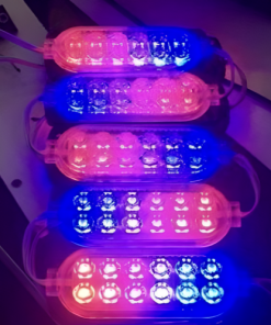 12v, 2.4w, 12 Ledli, Dış Ortam IP65, Kendinden Çakar Animasyonlu, Yüksek Lümen, Çift Renkli Modül Led - Kırmızı + Mavi