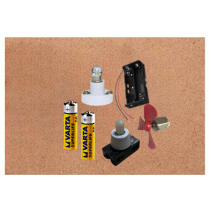 Marmaline - Motorlu Tahtalı Öğrenci Deney Seti (Pil Yuvası + Varta Pil + Minyonet Duy + Pervane + Deney Motoru + Ampul + Çıt Çıt Anahtar)