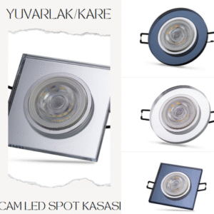 Universal – Kare Siyah Dekoratif Cam Led Spot Kasası (Duy+4000k Ilık Beyaz Ampul Dahil)