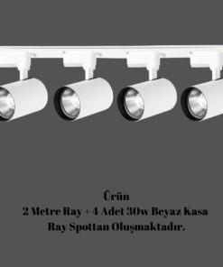 Universal  - 2 Metre Raylı, 120w 4 Adet Spotlu Ray Spot Seti - Beyaz Kasa - Beyaz Işık - 6500K