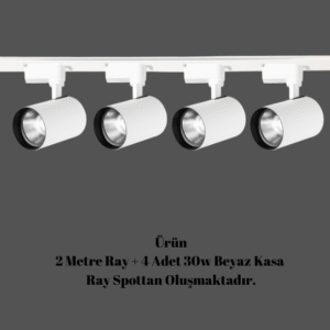 Universal  - 2 Metre Raylı, 120w 4 Adet Spotlu Ray Spot Seti - Beyaz Kasa - Beyaz Işık - 6500K