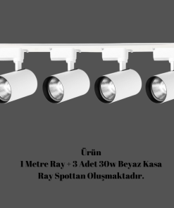 Universal  - 1 Metre Raylı, 120w 4 Adet Spotlu Ray Spot Seti - Beyaz Kasa - Beyaz Işık  - 6500K