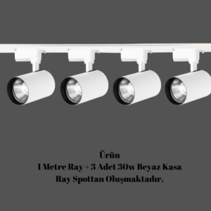 Universal  - 1 Metre Raylı, 120w 4 Adet Spotlu Ray Spot Seti - Beyaz Kasa - Beyaz Işık  - 6500K
