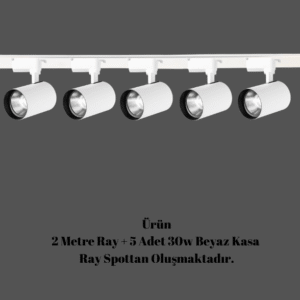 Universal  - 2 Metre Raylı, 150w 5 Adet Spotlu Ray Spot Seti - Beyaz Kasa - Gün Işığı - 3200K