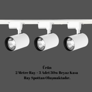 Universal  - 2 Metre Raylı, 90w 3 Adet Spotlu Ray Spot Seti - Beyaz Kasa - Beyaz Işık  - 6500K