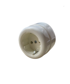 Sıva Üstü Krem Eski Tip Yuvarlak Topraklı Priz (Eski Tip Krem Yuvarlak Nostalji)