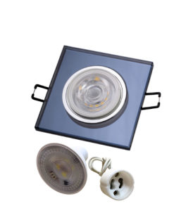 Universal – Kare Siyah Dekoratif Cam Led Spot Kasası (Duy+4000k Ilık Beyaz Ampul Dahil)