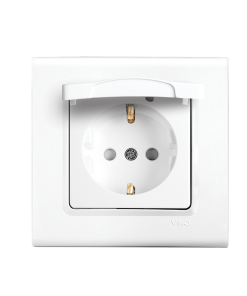 Viko Linnera Beyaz Çocuk Korumalı Kapaklı Topraklı Priz (Çerçeve Dahil)