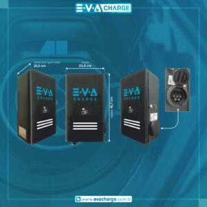 EVA - Trifaze Duvar/Stand Tipi Metal Gövdeli, Bluetooth Kontrollü, 22kW Elektrikli Şarj Ünitesi